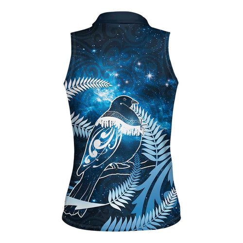 New Zealand Matariki Women Sleeveless Polo Shirt Pigeon Kereru Maori Fern Art