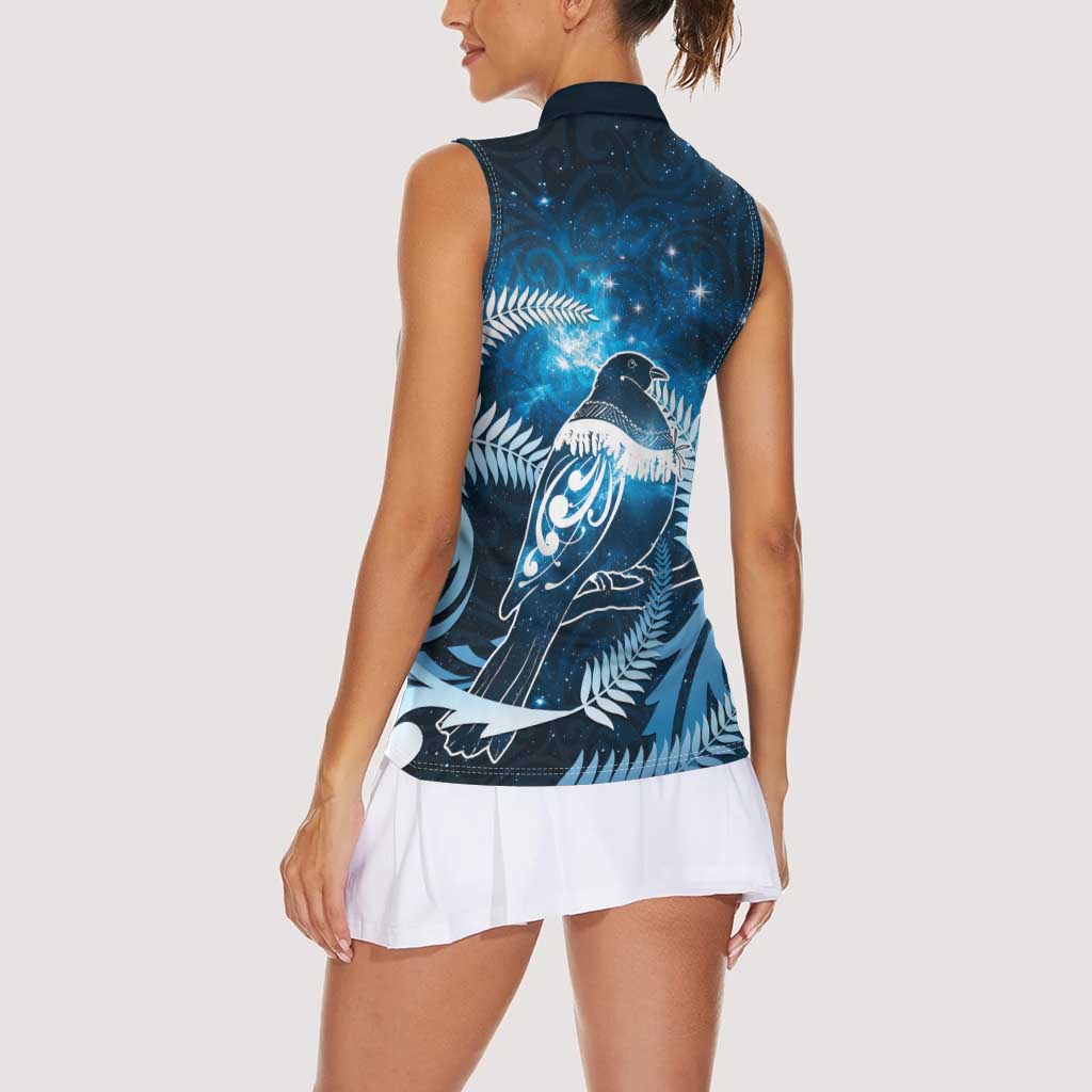 New Zealand Matariki Women Sleeveless Polo Shirt Pigeon Kereru Maori Fern Art