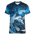 New Zealand Matariki Women V-Neck T-Shirt Pigeon Kereru Maori Fern Art