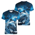 New Zealand Matariki Women V-Neck T-Shirt Pigeon Kereru Maori Fern Art