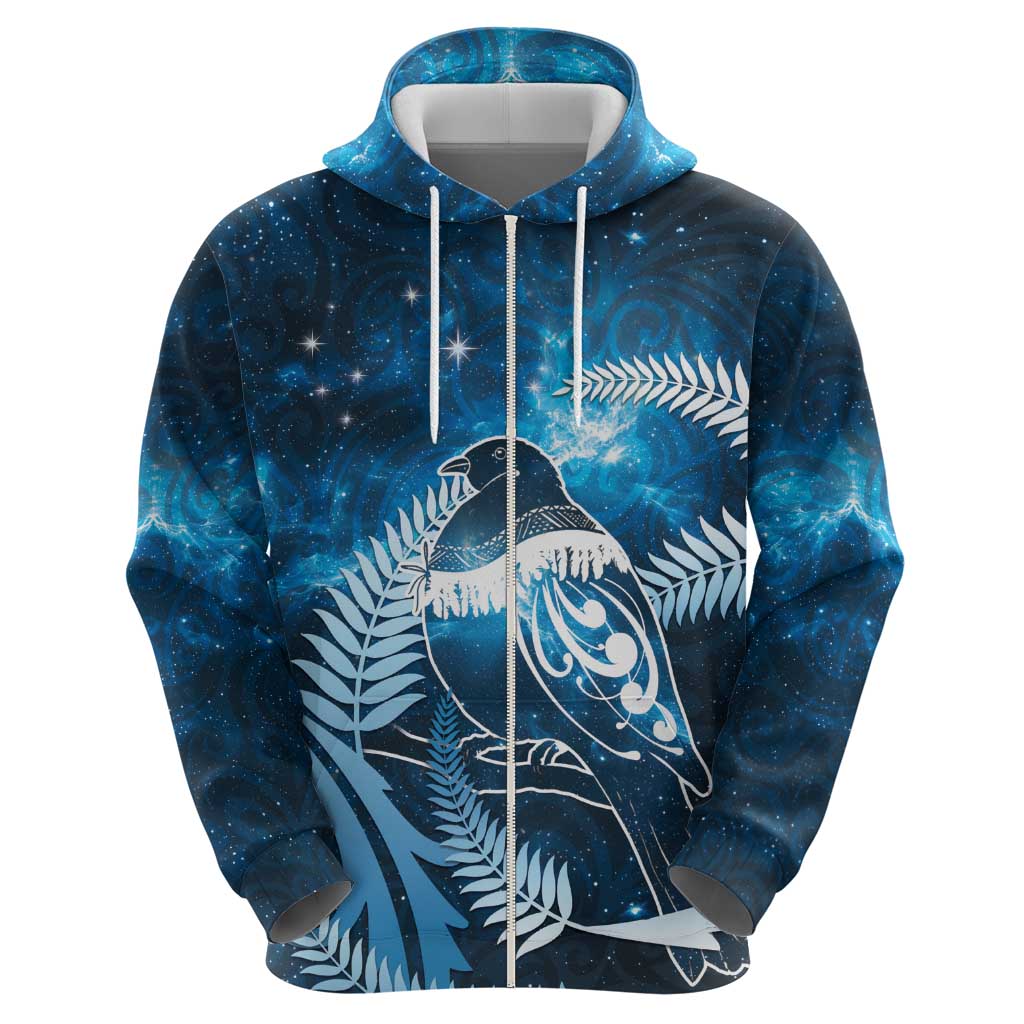 New Zealand Matariki Zip Hoodie Pigeon Kereru Maori Fern Art