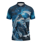 New Zealand Matariki Zipper Polo Shirt Pigeon Kereru Maori Fern Art