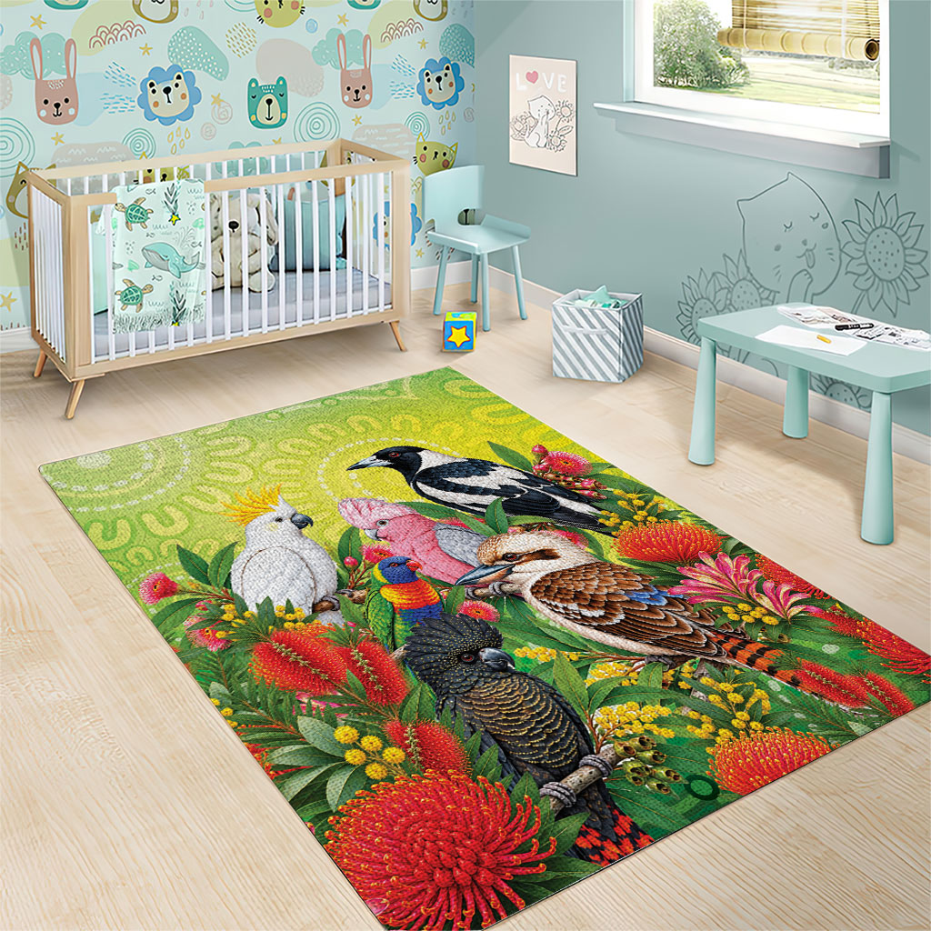 Australian Native Birds Area Rug Art Dot Painting Pattern