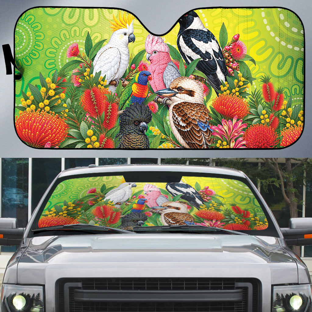 Australian Native Birds Auto Sun Shade Art Dot Painting Pattern