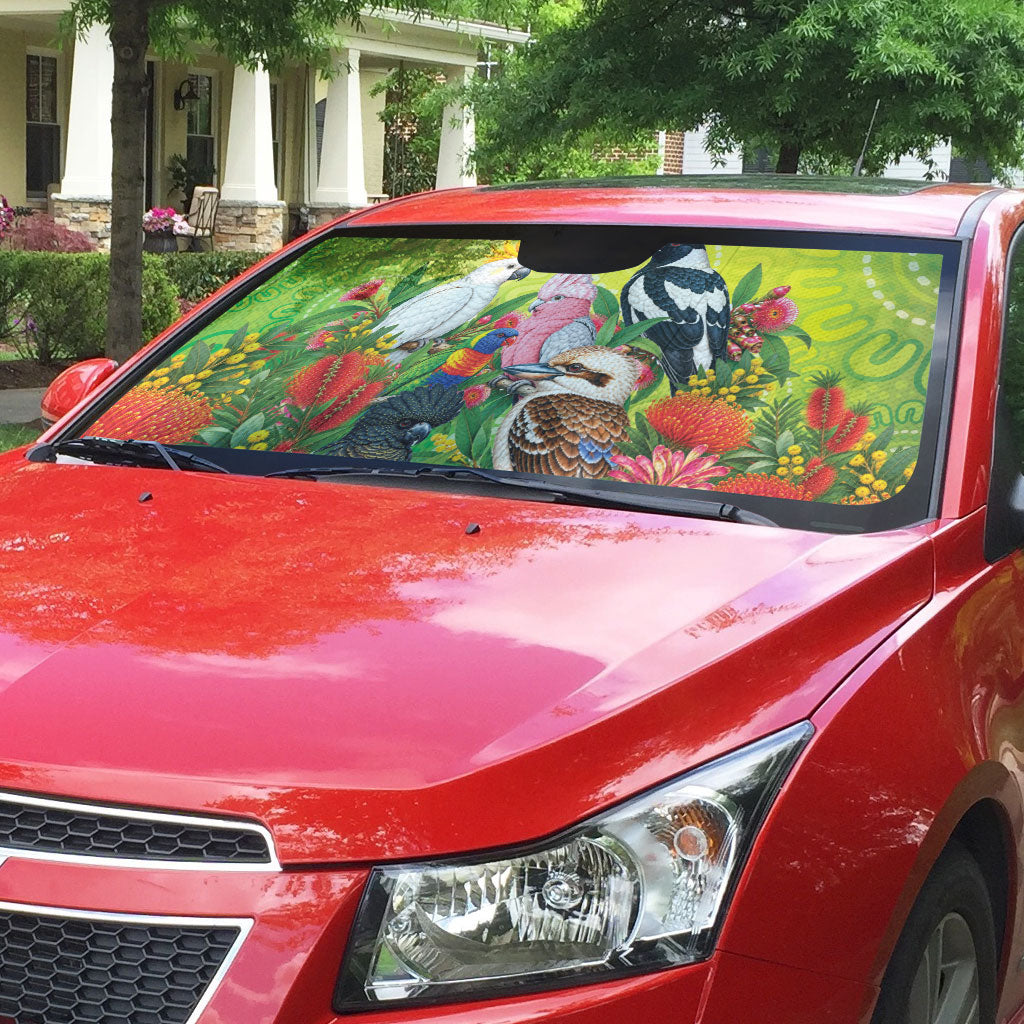 Australian Native Birds Auto Sun Shade Art Dot Painting Pattern