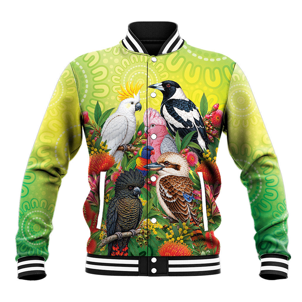 Australian Native Birds Baseball Jacket Art Dot Painting Pattern
