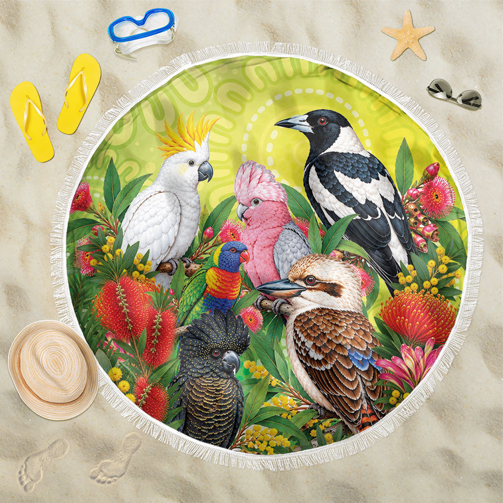 Australian Native Birds Beach Blanket Art Dot Painting Pattern