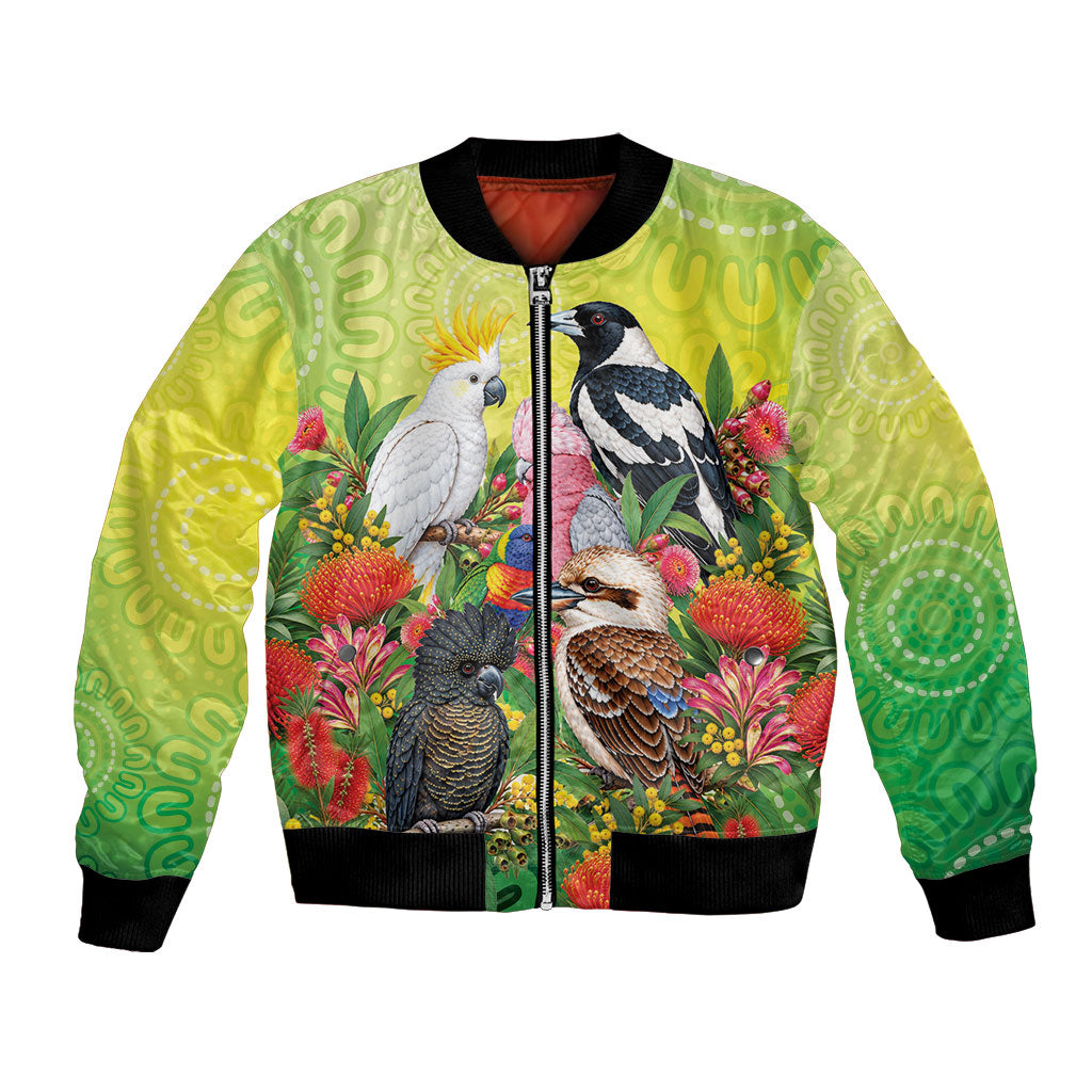 Australian Native Birds Bomber Jacket Art Dot Painting Pattern