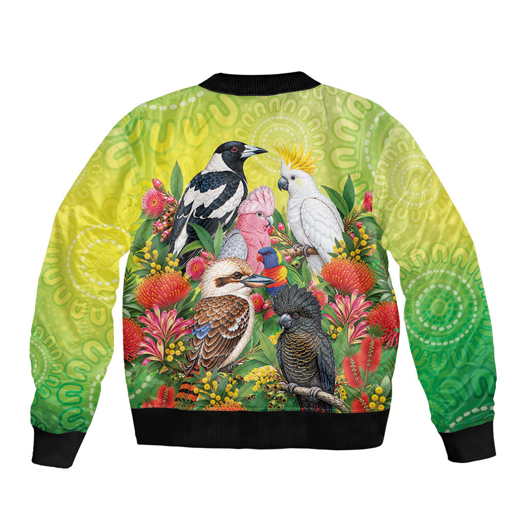 Australian Native Birds Bomber Jacket Art Dot Painting Pattern