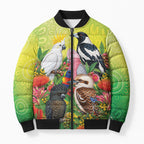 Australian Native Birds Bomber Puffer Jacket Art Dot Painting Pattern