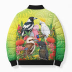 Australian Native Birds Bomber Puffer Jacket Art Dot Painting Pattern