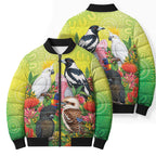 Australian Native Birds Bomber Puffer Jacket Art Dot Painting Pattern