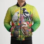 Australian Native Birds Bomber Puffer Jacket Art Dot Painting Pattern
