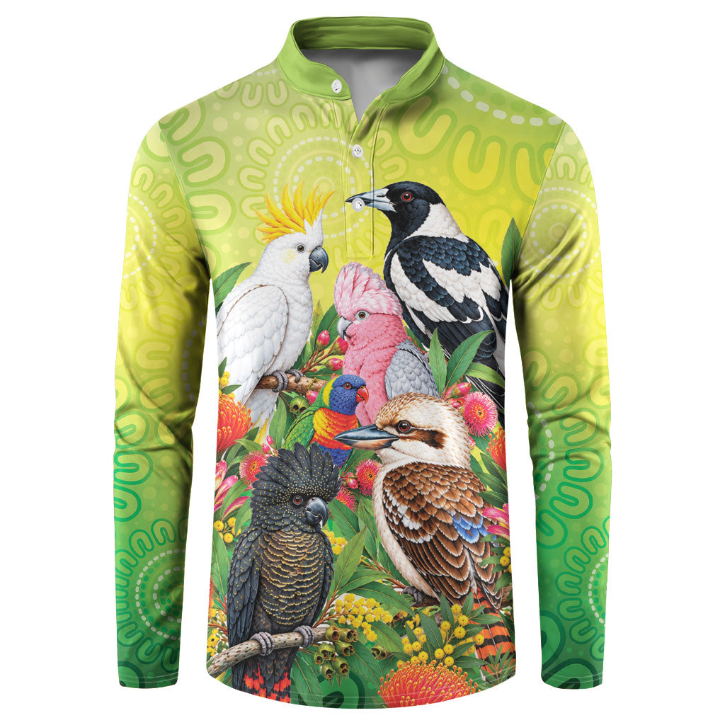 Australian Native Birds Button Sweatshirt Art Dot Painting Pattern