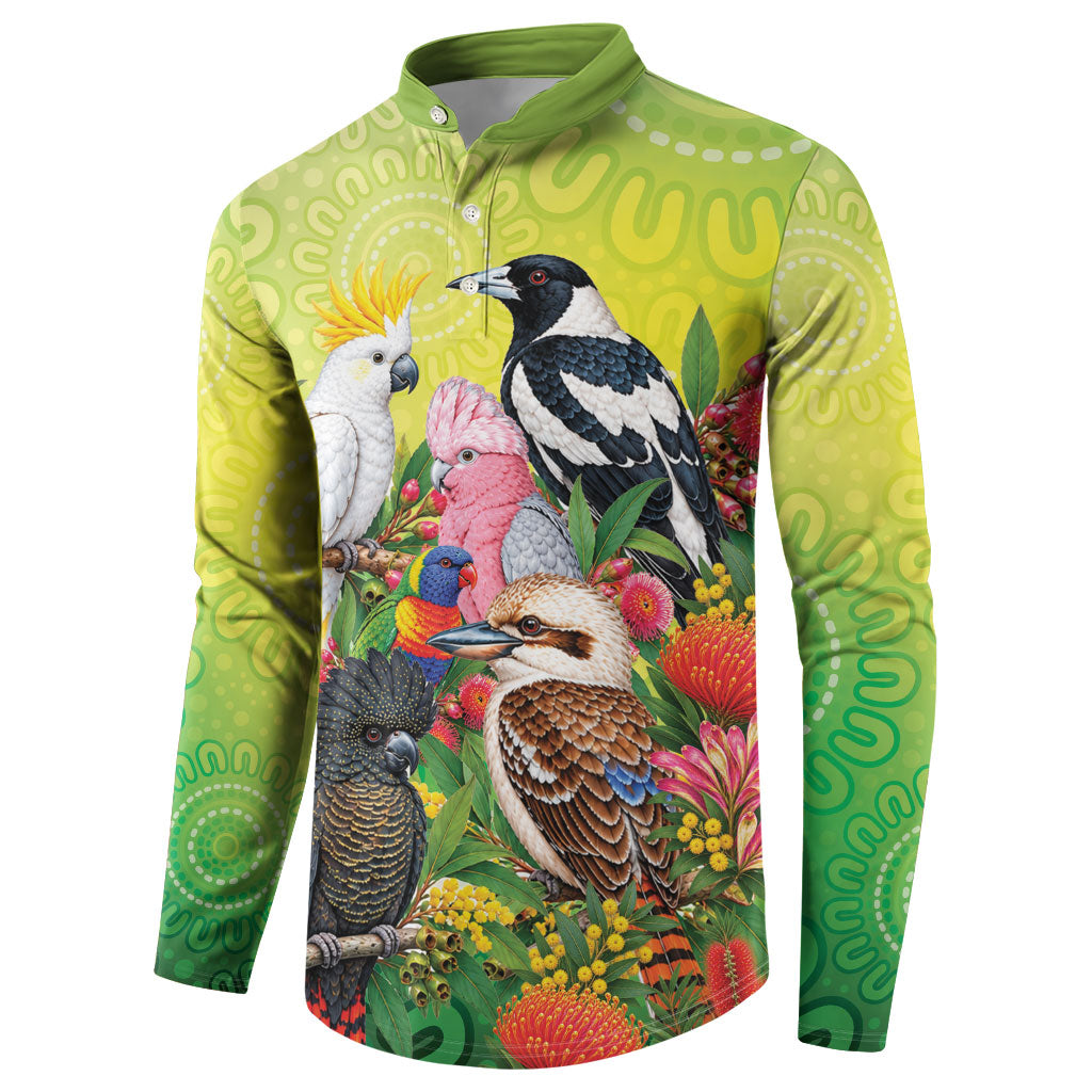 Australian Native Birds Button Sweatshirt Art Dot Painting Pattern