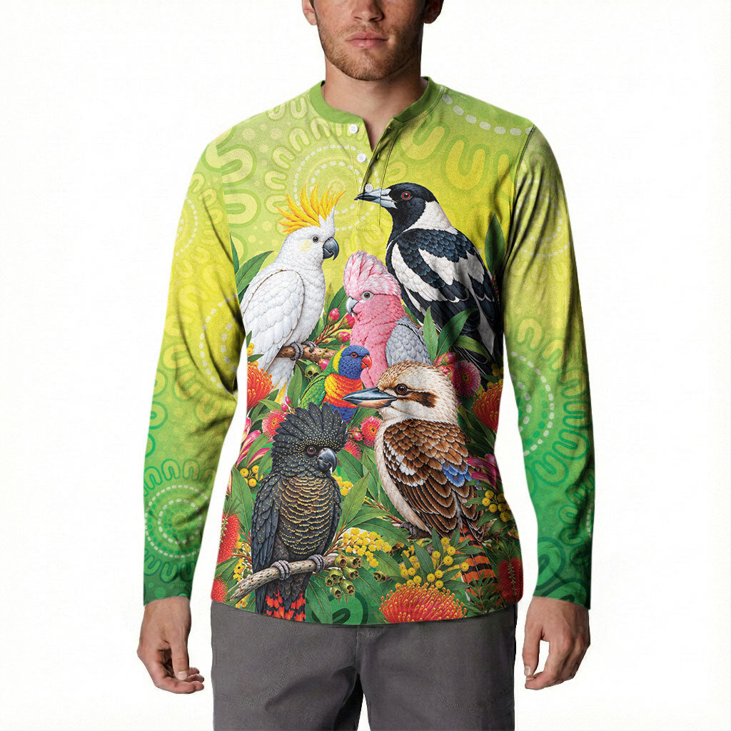 Australian Native Birds Button Sweatshirt Art Dot Painting Pattern