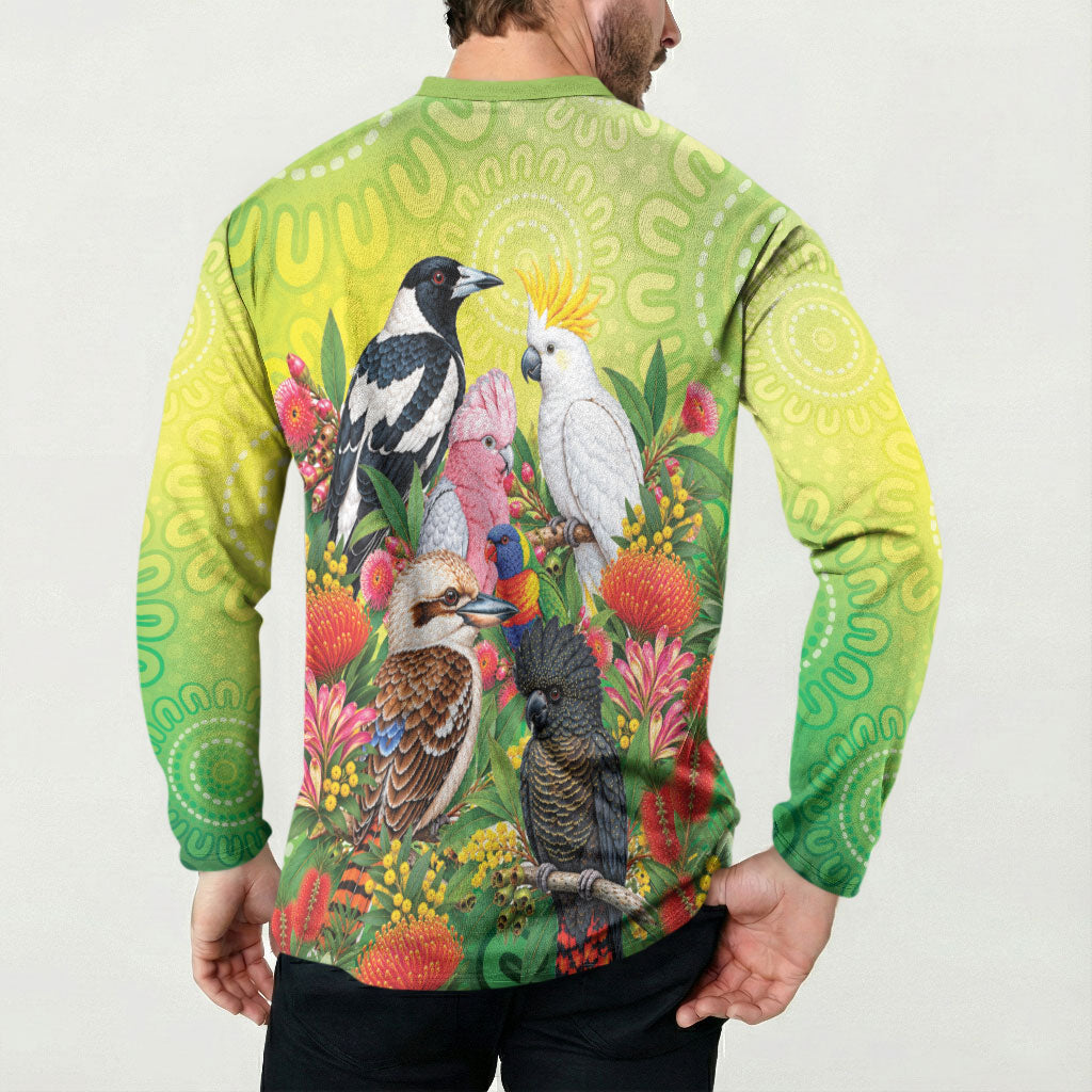 Australian Native Birds Button Sweatshirt Art Dot Painting Pattern