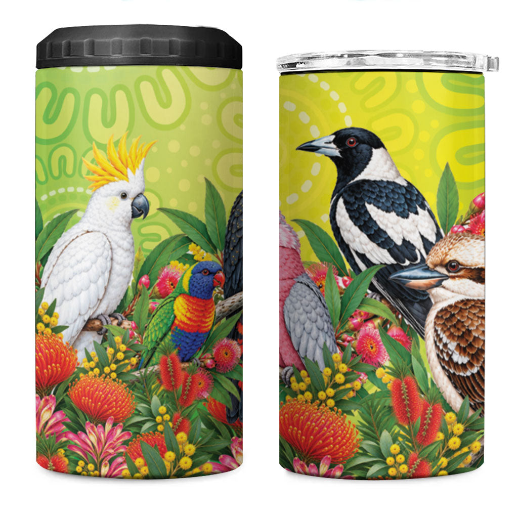 Australian Native Birds 4 in 1 Can Cooler Tumbler Art Dot Painting Pattern