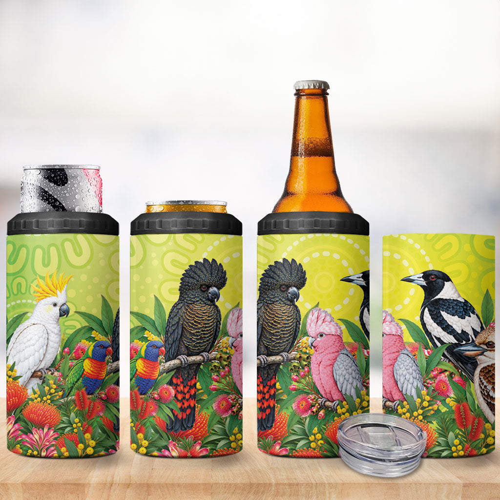 Australian Native Birds 4 in 1 Can Cooler Tumbler Art Dot Painting Pattern