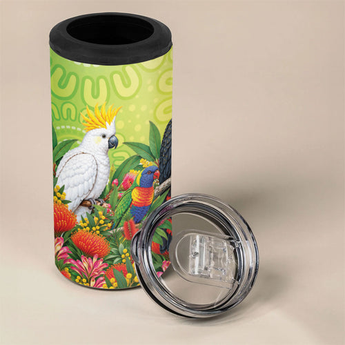 Australian Native Birds 4 in 1 Can Cooler Tumbler Art Dot Painting Pattern