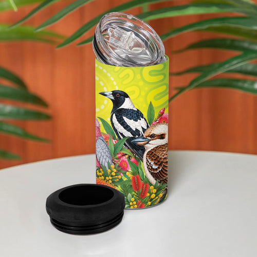 Australian Native Birds 4 in 1 Can Cooler Tumbler Art Dot Painting Pattern