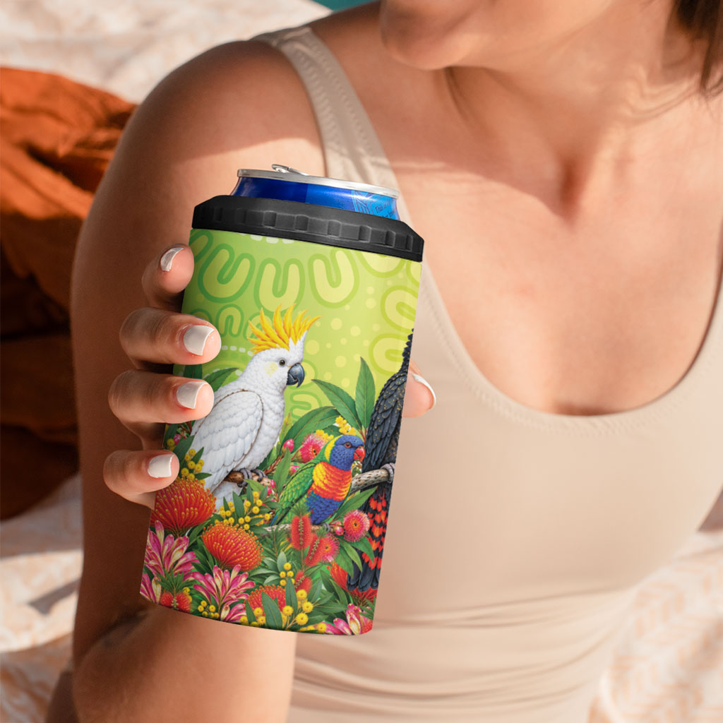 Australian Native Birds 4 in 1 Can Cooler Tumbler Art Dot Painting Pattern