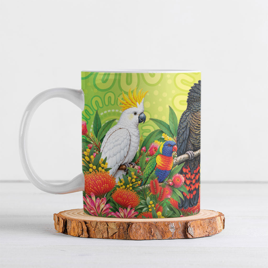 Australian Native Birds Ceramic Mug Art Dot Painting Pattern