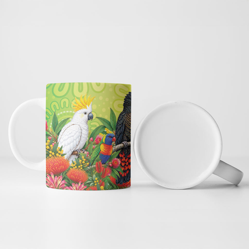 Australian Native Birds Ceramic Mug Art Dot Painting Pattern