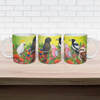 Australian Native Birds Ceramic Mug Art Dot Painting Pattern