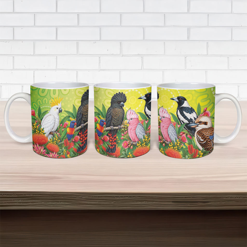 Australian Native Birds Ceramic Mug Art Dot Painting Pattern