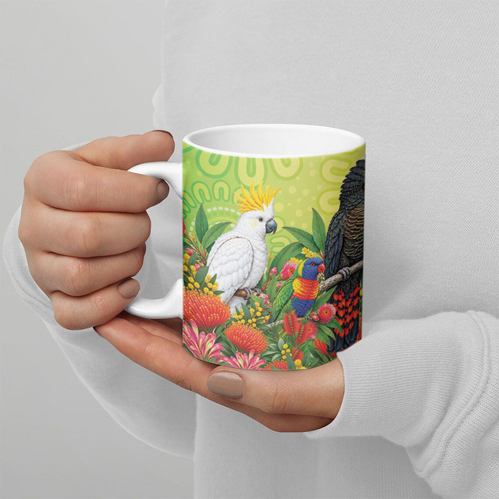 Australian Native Birds Ceramic Mug Art Dot Painting Pattern