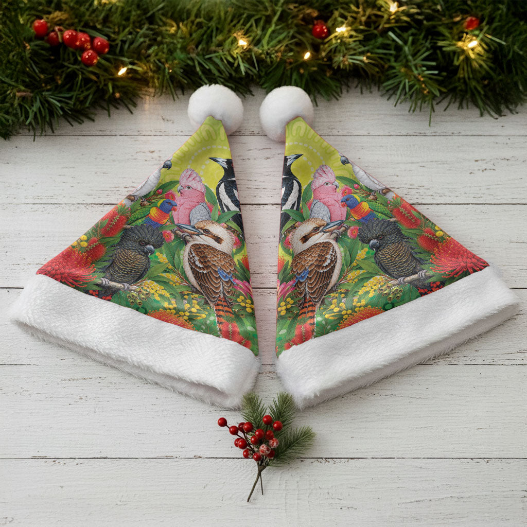 Australian Native Birds Christmas Santa Hat Art Dot Painting Pattern