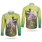 Australian Native Birds Couples Matching Mermaid Dress and Long Sleeve Button Shirt Art Dot Painting Pattern