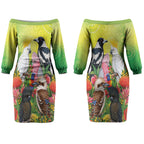 Australian Native Birds Couples Matching Off The Shoulder Long Sleeve Dress and Hawaiian Shirt Art Dot Painting Pattern