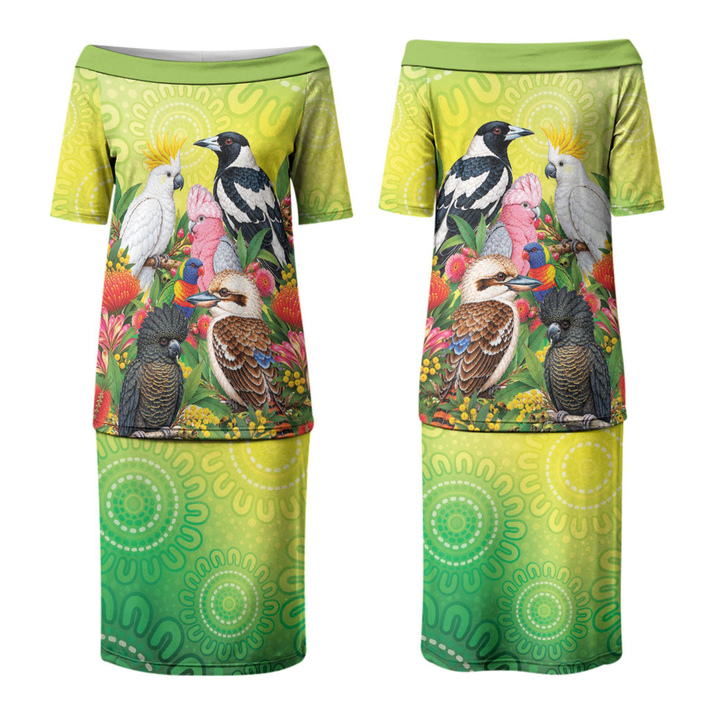 Australian Native Birds Couples Matching Puletasi and Hawaiian Shirt Art Dot Painting Pattern