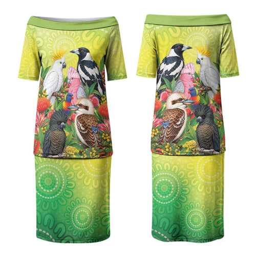 Australian Native Birds Couples Matching Puletasi and Hawaiian Shirt Art Dot Painting Pattern