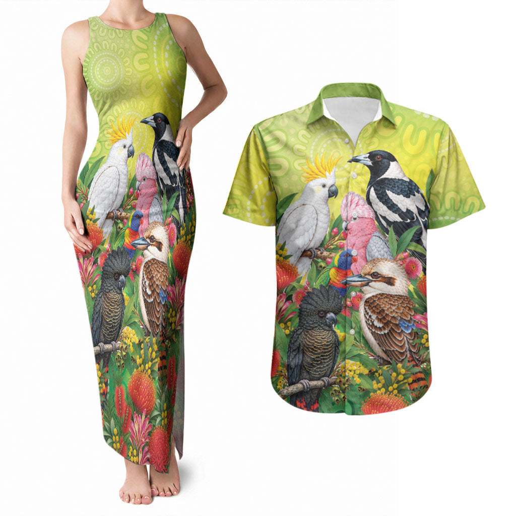 Australian Native Birds Couples Matching Tank Maxi Dress and Hawaiian Shirt Art Dot Painting Pattern