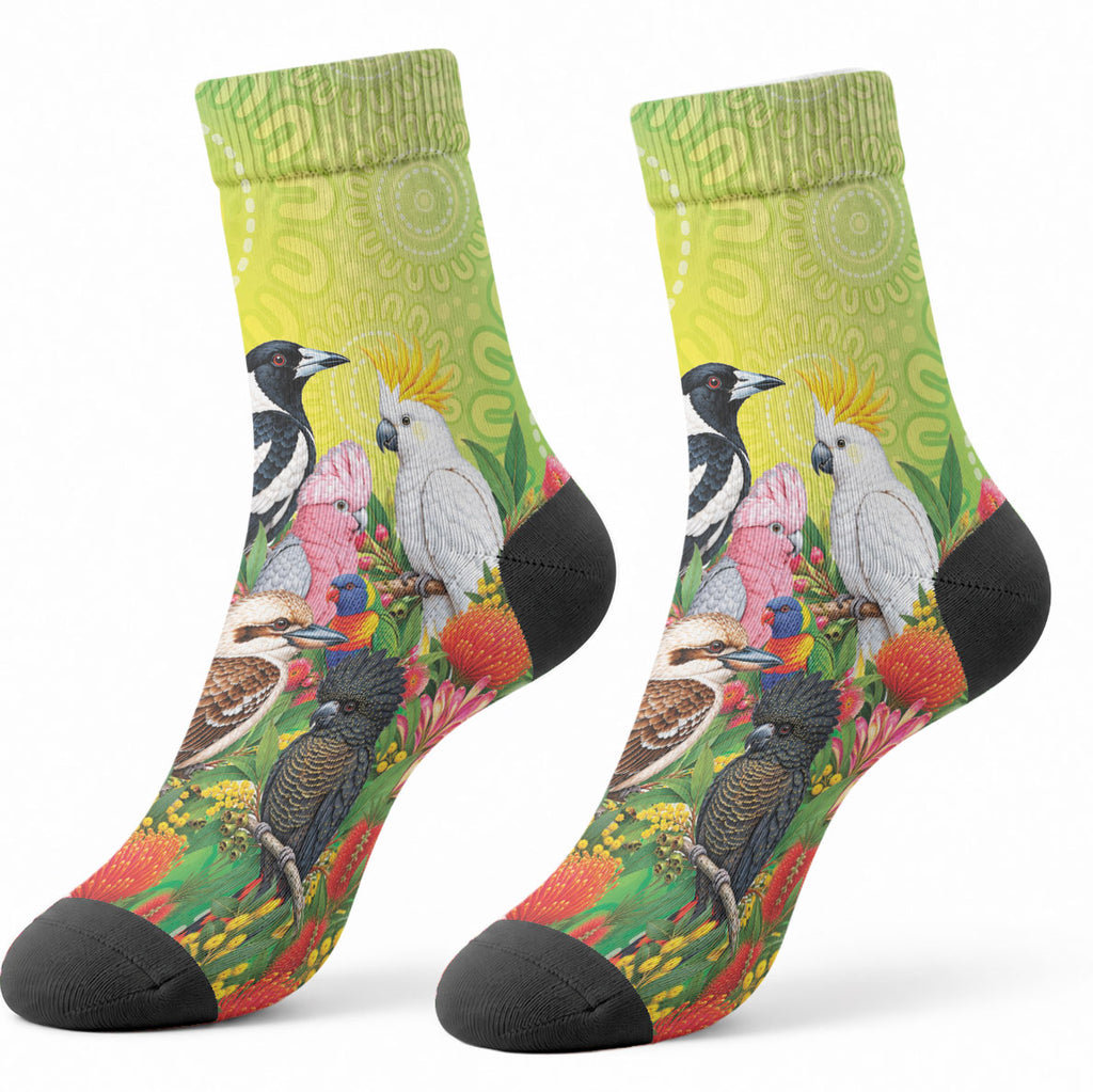 Australian Native Birds Crew Socks Art Dot Painting Pattern