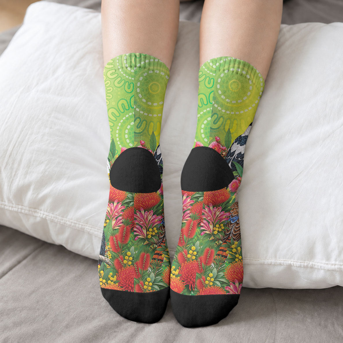 Australian Native Birds Crew Socks Art Dot Painting Pattern