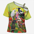 Australian Native Birds Cross Shoulder Shirt Art Dot Painting Pattern