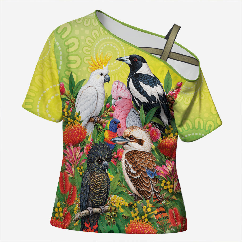 Australian Native Birds Cross Shoulder Shirt Art Dot Painting Pattern