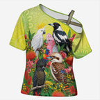 Australian Native Birds Cross Shoulder Shirt Art Dot Painting Pattern