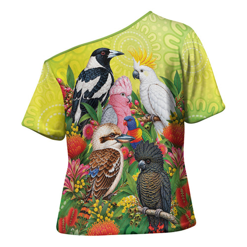 Australian Native Birds Cross Shoulder Shirt Art Dot Painting Pattern