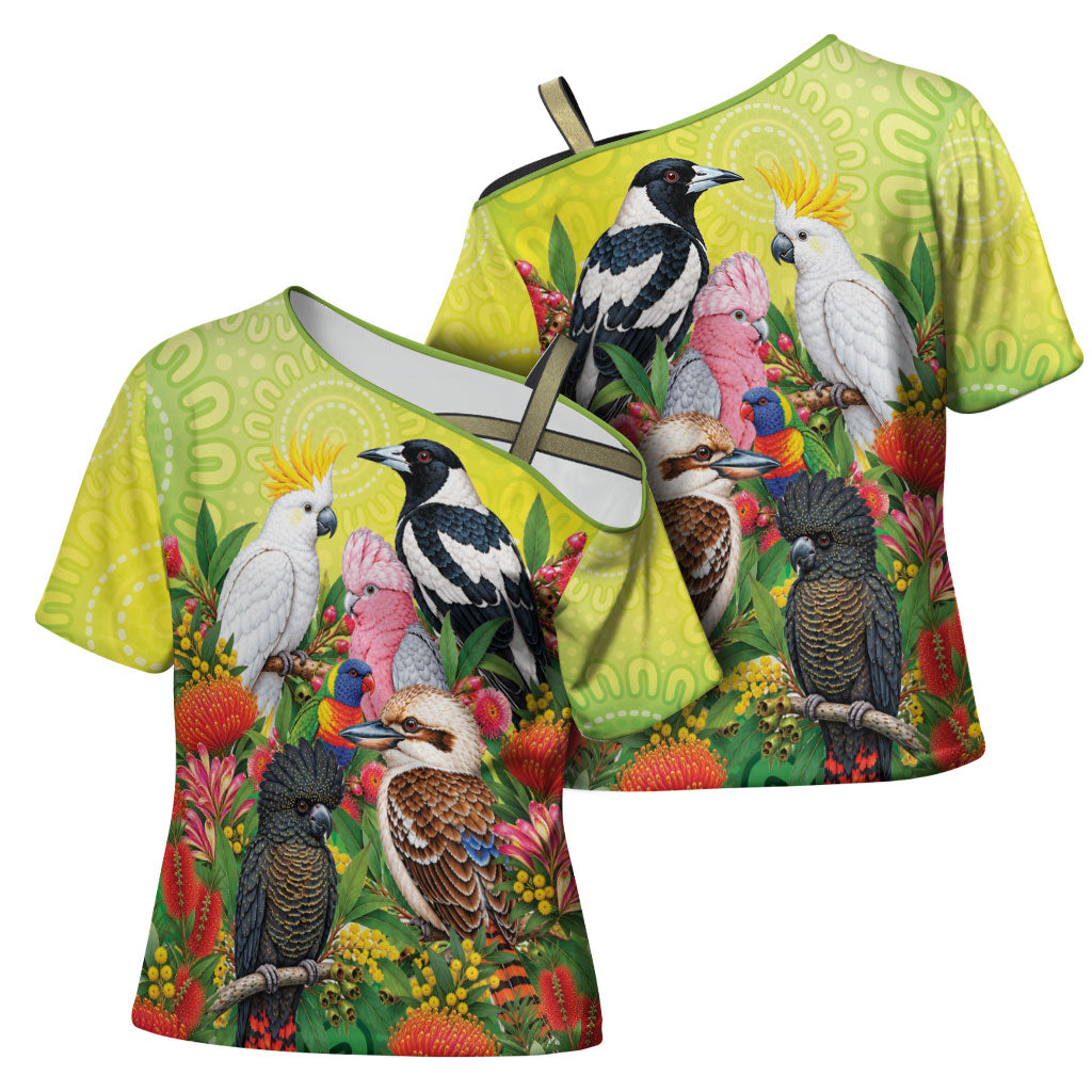 Australian Native Birds Cross Shoulder Shirt Art Dot Painting Pattern