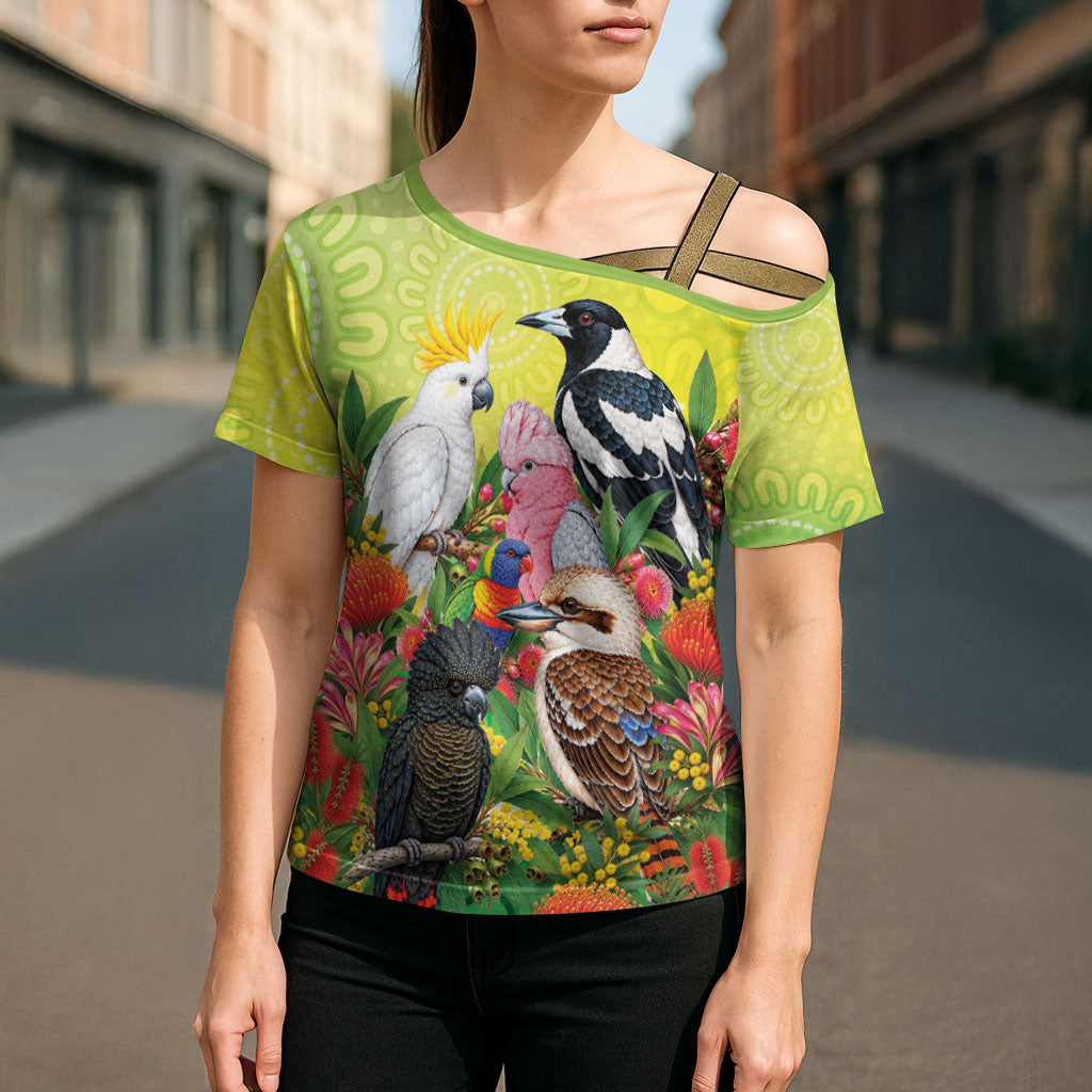 Australian Native Birds Cross Shoulder Shirt Art Dot Painting Pattern