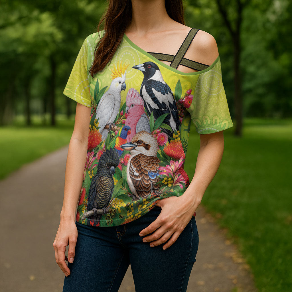 Australian Native Birds Cross Shoulder Shirt Art Dot Painting Pattern