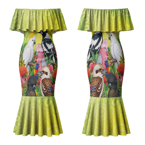Australian Native Birds Family Matching Mermaid Dress and Hawaiian Shirt Art Dot Painting Pattern