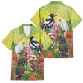 Australian Native Birds Family Matching Off Shoulder Short Dress and Hawaiian Shirt Art Dot Painting Pattern