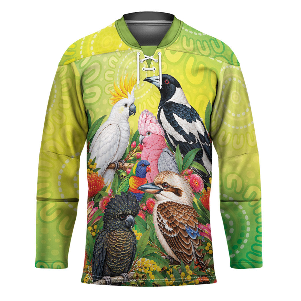 Australian Native Birds Hockey Jersey Art Dot Painting Pattern