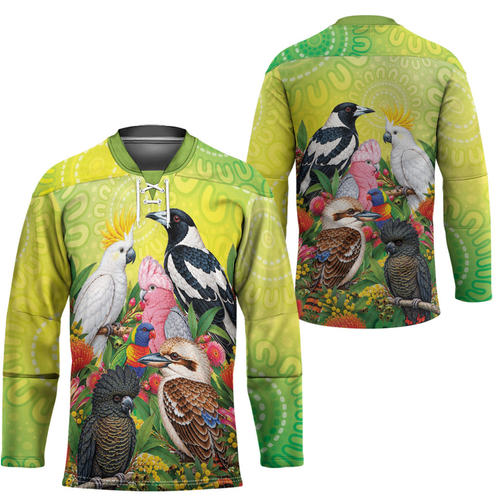 Australian Native Birds Hockey Jersey Art Dot Painting Pattern